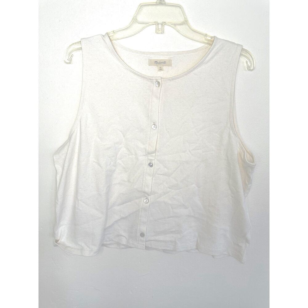 Madewell Button-Front Crewneck Crop Tank Heather Cream Size XL NWT - Picture 2 of 6